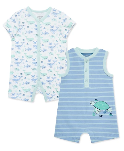 Little Me Baby Boys' Sea life Short-Sleeve and Sleeveless Romper, 2-Pack