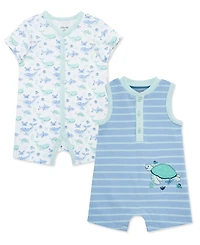 Little Me Baby Boys' Sea life Short-Sleeve and Sleeveless Romper, 2-Pack