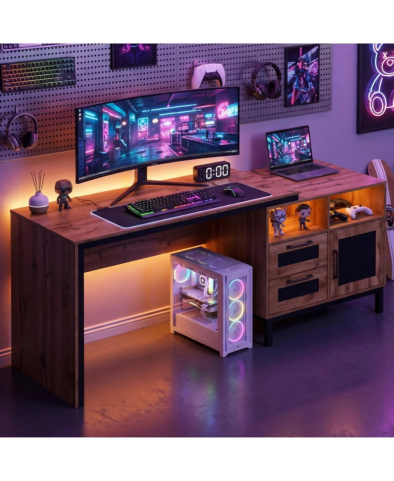 Slickblue 71 Inch Office Desk with Drawers and Open Storage Shelves