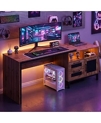 Slickblue 71 Inch Office Desk with Drawers and Open Storage Shelves