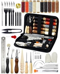 Gnuadz 7-in-1 Leather Working Tools Beginners Kit Waxed Thread Groover Awl Stitching Punch Leathercraft Gifts
