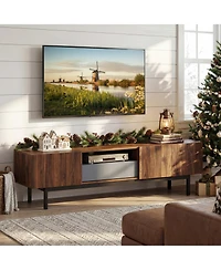 Sugift Modern Mid Century Tv Cabinetfor TVs with Drawer-Walnut