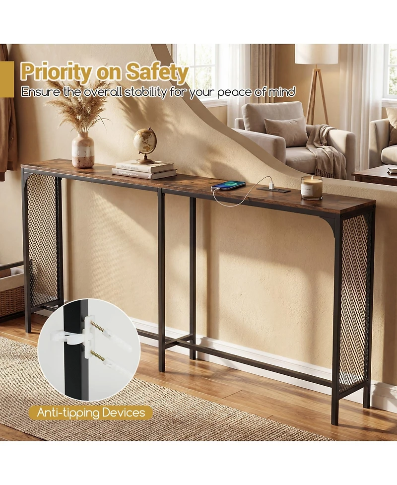 Gouun 71-Inch Narrow Console Table with Power Outlet