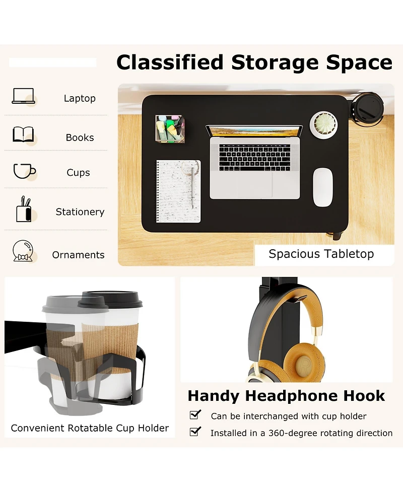 Gouun Mobile Height Adjustable Overbed Table with Cup Holder, 24 x 16 in