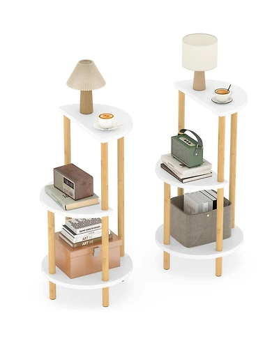 Gouun Set of 2 Compact Bamboo 3-Tier Round Side Tables, 12 inch Diameter x 24 inch