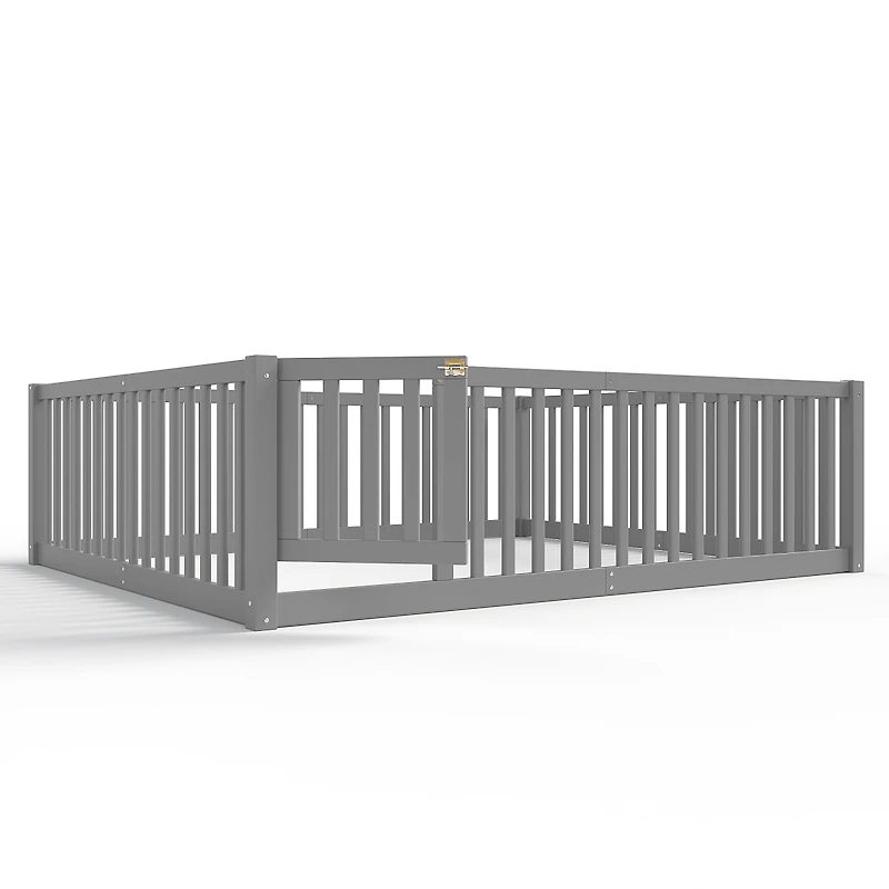 Streamdale Furniture Bed Floor Bed with Safety Guardrails and Door