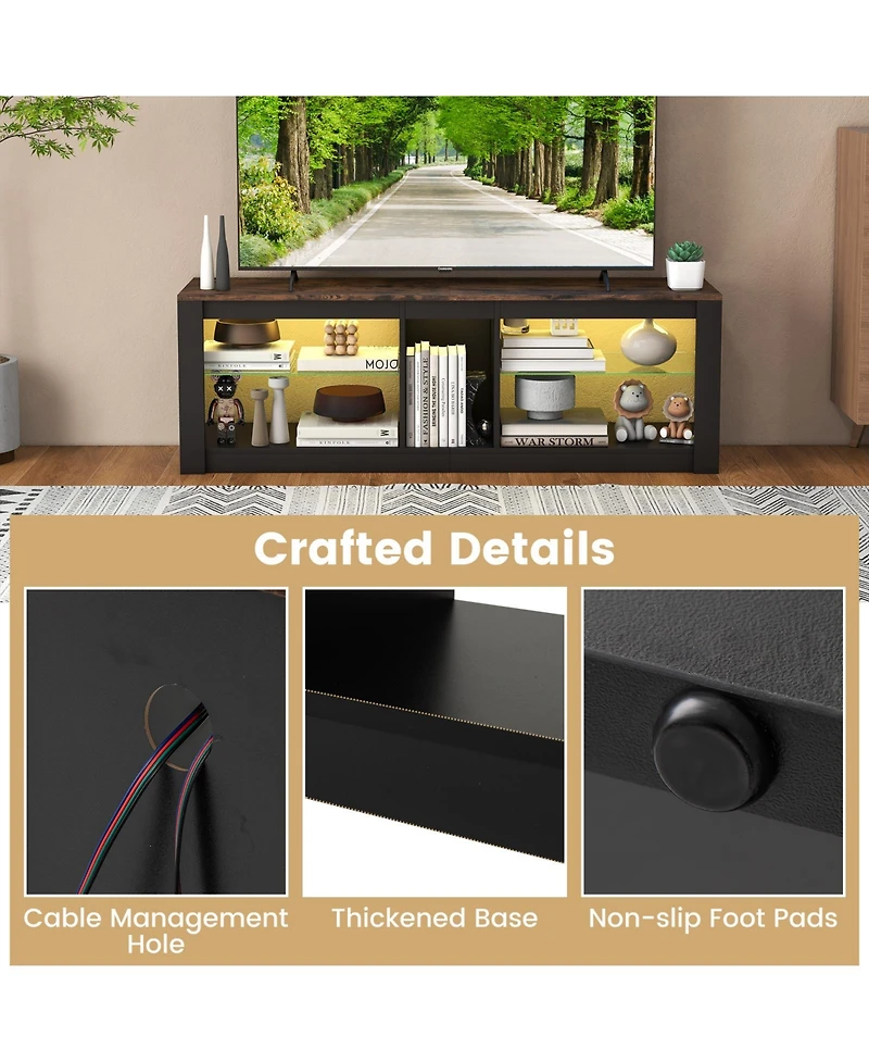 Sugift Modern Tv Stand with Led Light and Adjustable Shelves for TVs up to 65 inch