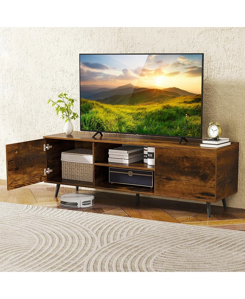 Sugift Tv Stand with Power Outlets and Adjustable Shelf for 60 Inch TVs-Rustic