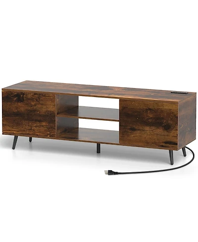 Sugift Tv Stand with Power Outlets and Adjustable Shelf for 60 Inch TVs-Rustic
