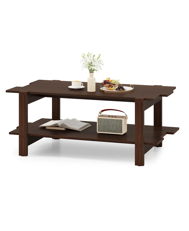 Gouun 45-Inch 2-Tier Slatted Wood Coffee Table with Storage