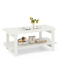 Gouun 45-Inch 2-Tier Slatted Wood Coffee Table with Shelf