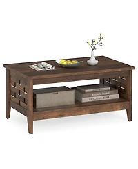 Gouun 39.5 Farmhouse 2-Tier Coffee Table with Woven Accents and Open Storage Shelf