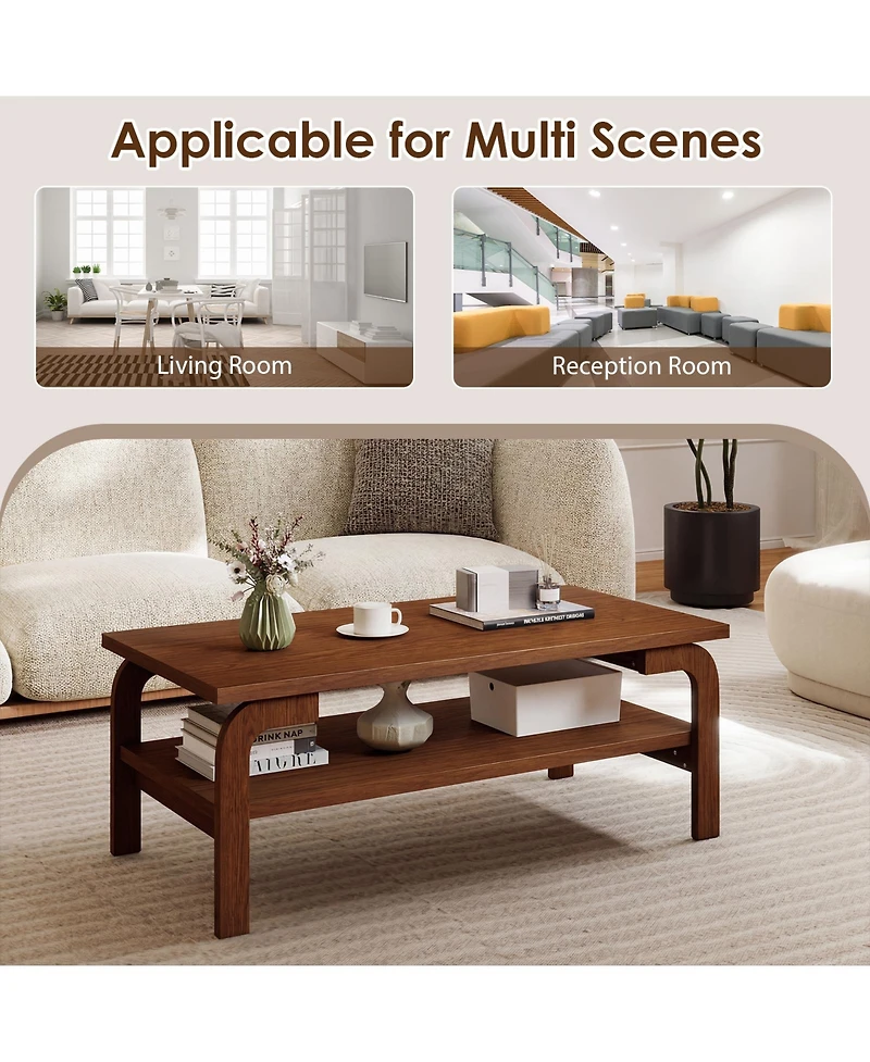 Gouun 47 in Mid-Century Rectangular Coffee Table with Open Storage for Living Room