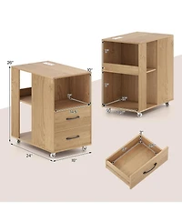 Gouun Rolling End Table with Charging Station, Drawers, and Open Shelves on Wheels