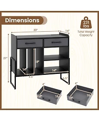 Gouun Large Mid-Century Record Player Stand with Charging Station and Vinyl Cabinet, 30 x 14 x 27 in