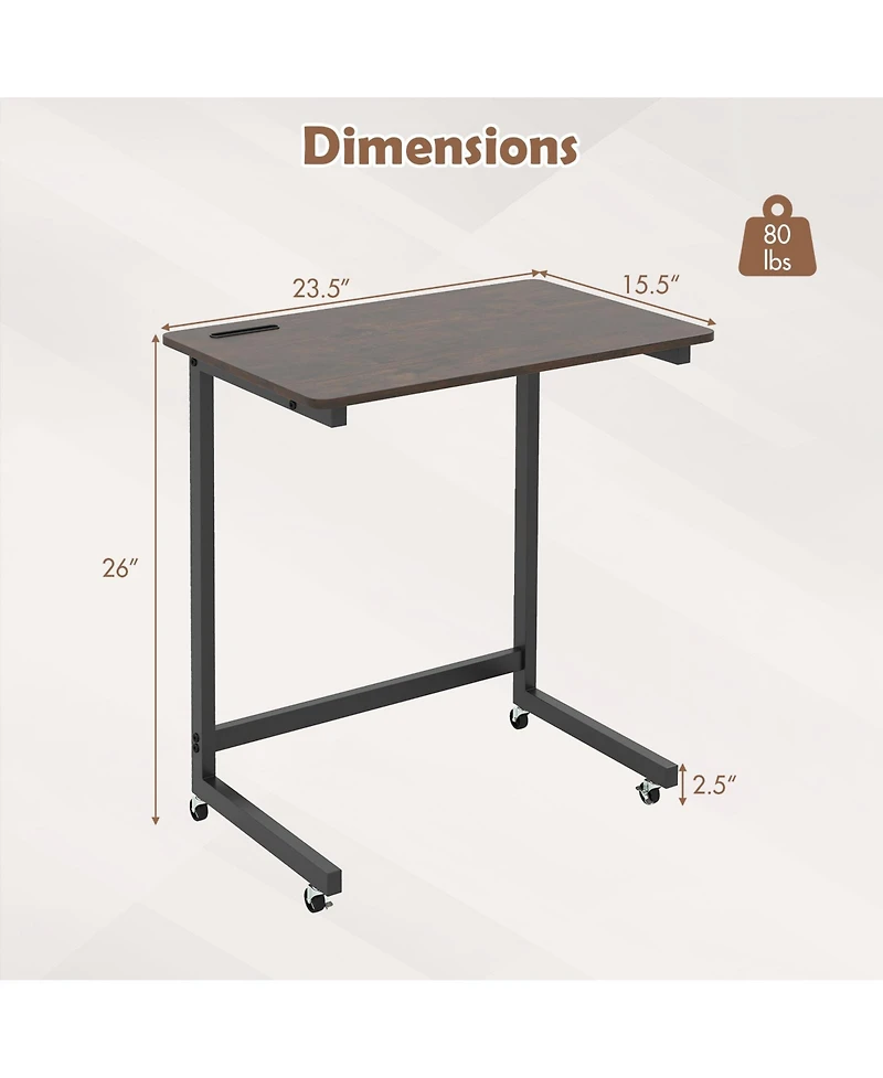 Gouun C-Shaped Mobile End Table with Wheels and Built-In Phone Slot, 23.5 x 15.5 x 26 in