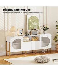 Sugift Tv Stand for 70 Inch Tv with Power Outlets Drawers and Open Shelves