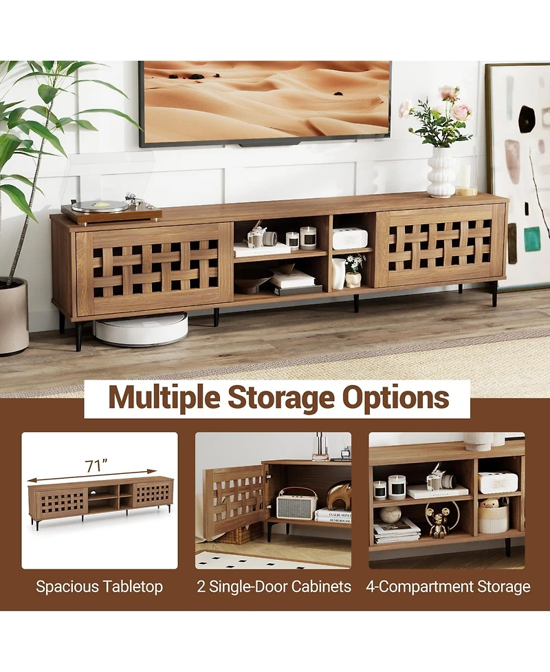 Sugift Tv Stand for TVs with 2 Doors and Storage Cabinets-Walnut