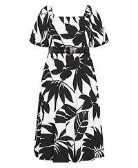 City Chic Plus Collins Oasis Print Belted Maxi Dress