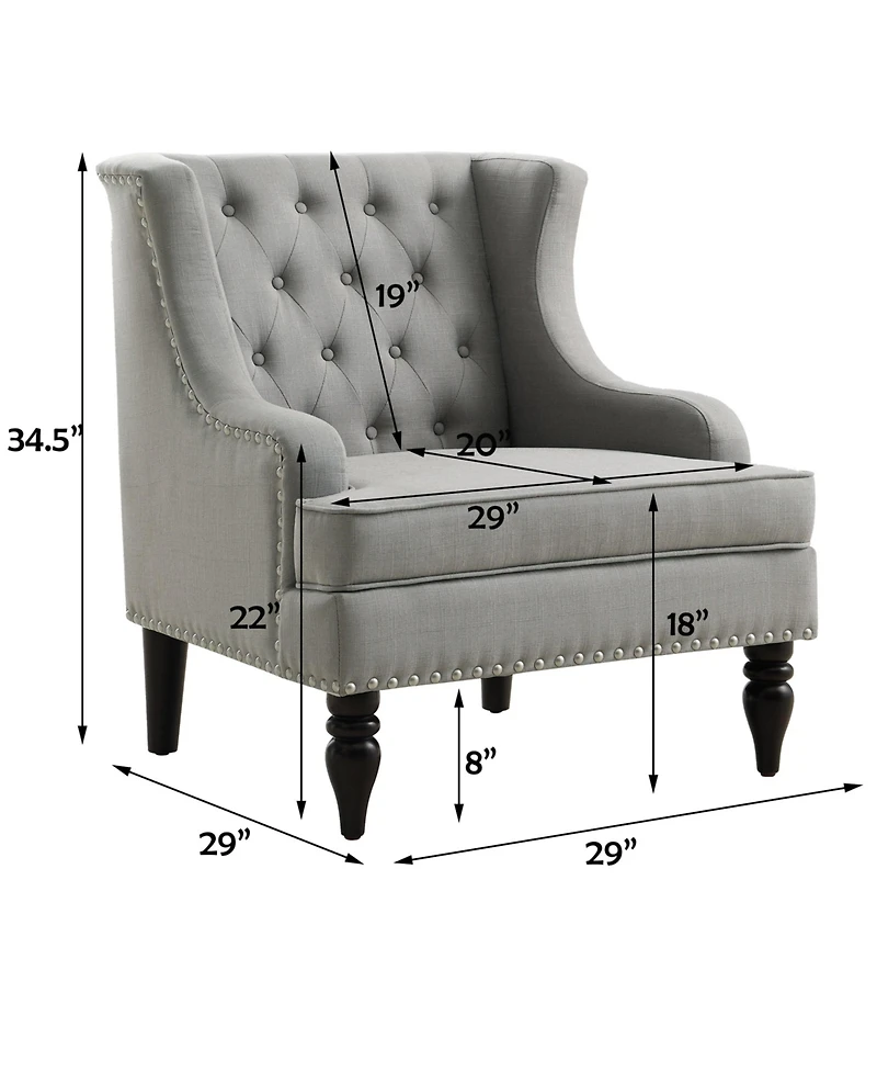 Boyel Living Vintage Button-Tufted Linen Accent Chair with Nailhead Trim, Plush Seat and Solid Wood Legs