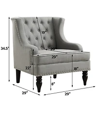 Boyel Living Vintage Button-Tufted Linen Accent Chair with Nailhead Trim, Plush Seat and Solid Wood Legs