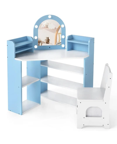 Slickblue 2-in-1 Toddler Vanity Set with Mirror and Lights for Pretend Play