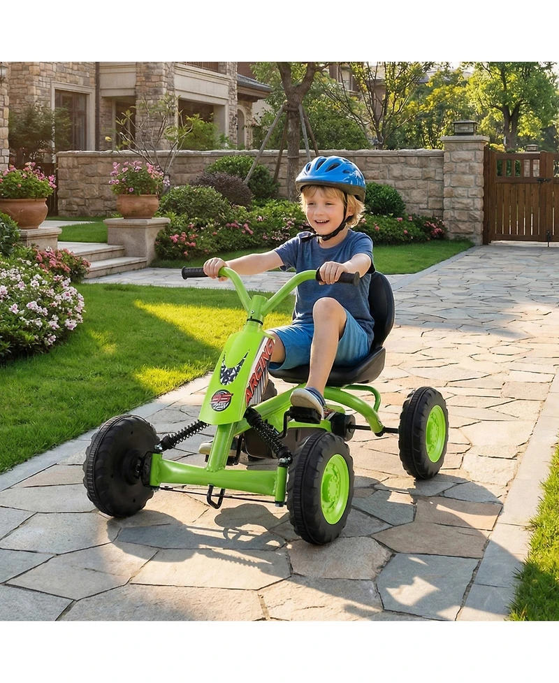 Slickblue 4 Wheel Pedal Go Kart for Kids with Steering and Adjustable Seat