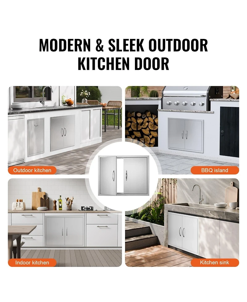 Sugift Double Stainless Steel Bbq Access Door 31W x 24H in with Handles and Hooks