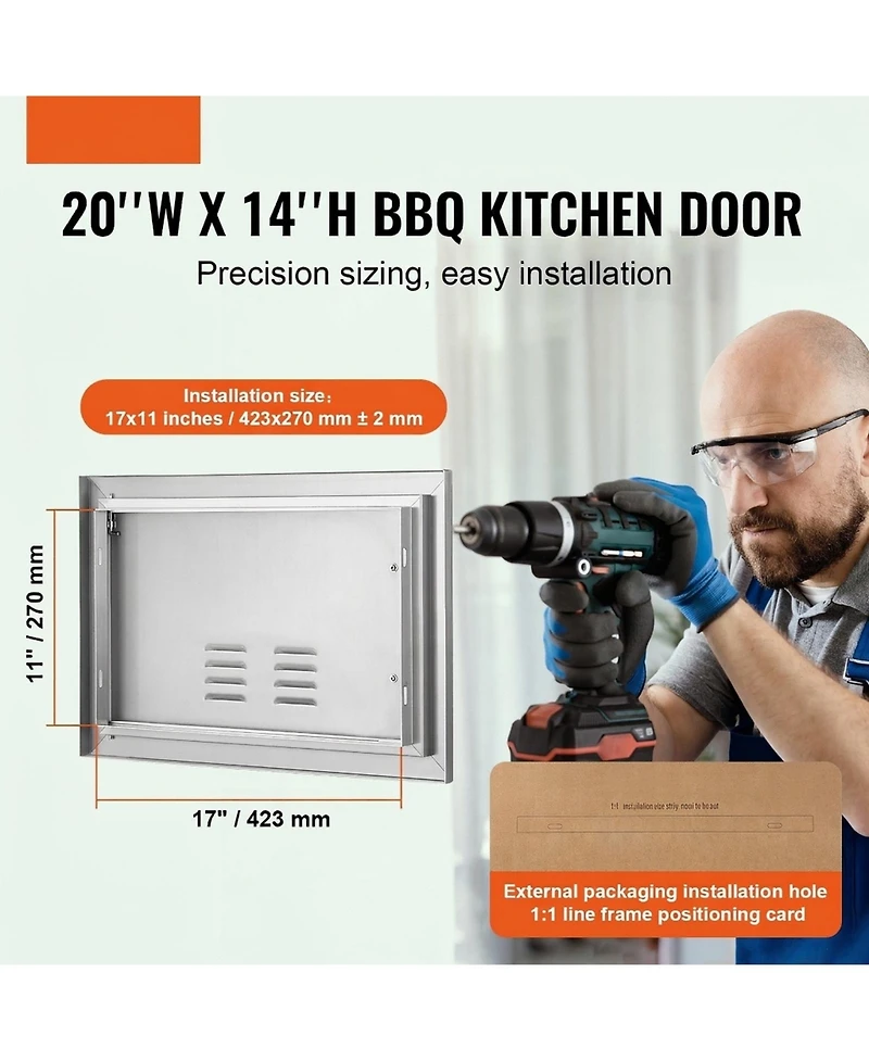 Sugift Single Stainless Steel Bbq Access Door 20W x 14H in for Bbq Island Grilling
