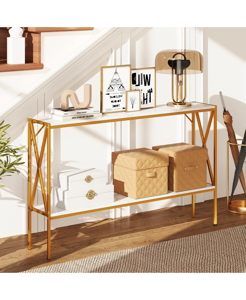 Gouun Narrow 2-Tier Console Table 47-Inch with Metal Frame