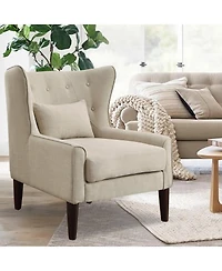 Boyel Living Classic Wingback Linen Chair with Button Tufting and Solid Wood Legs