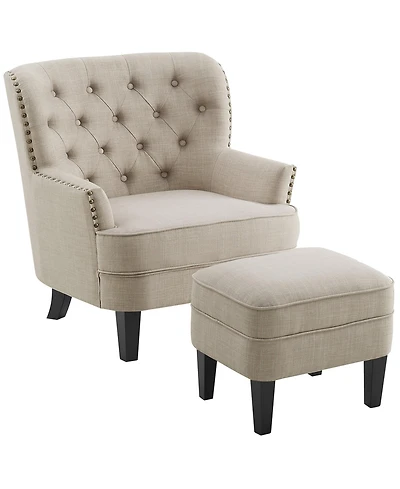 Boyel Living Vintage Button-Tufted Velvet Chair and Ottoman Set with Nailhead Trim and Solid Wood Legs