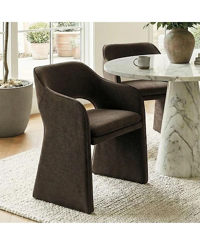 Maison Boucle Set of 2 Chenille Dining Chairs, 19-Inch Seat Height Armchairs