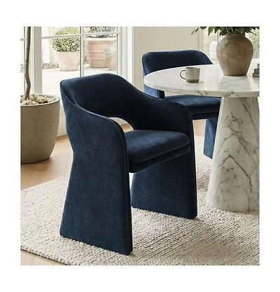Maison Boucle Set of 2 Chenille Dining Chairs, 19-Inch Seat Height Armchairs