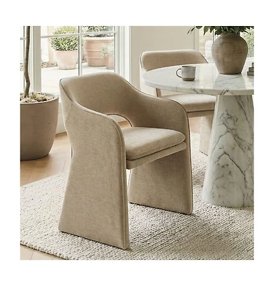 Maison Boucle Set of 2 Chenille Dining Chairs, 19-Inch Seat Height Armchairs