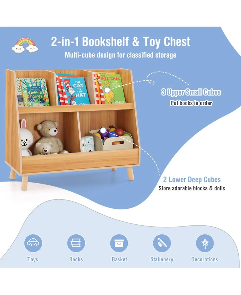 Gouun 5-Cube Kids Bookshelf and Toy Organizer with Anti-Tipping Kits