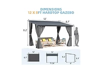 Aecojoy 12'x8' Outdoor Hardtop Metal Gazebo with Curtain and Netting
