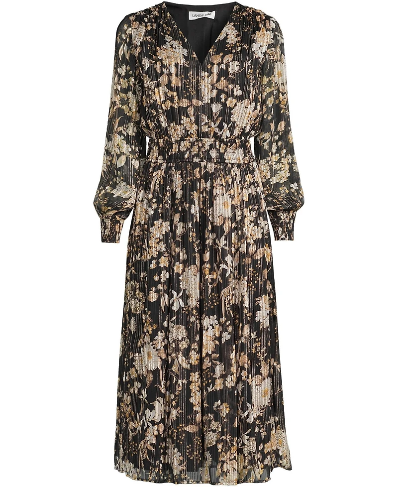 Lands' End Women's Lurex Shadow Stripe Midi Dress