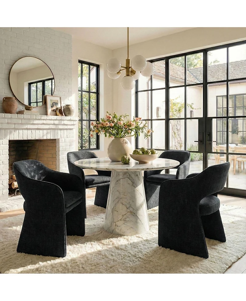 Maison Boucle Set of 2 Upholstered Fabric Dining Chairs, 19-Inch Dining Armchairs