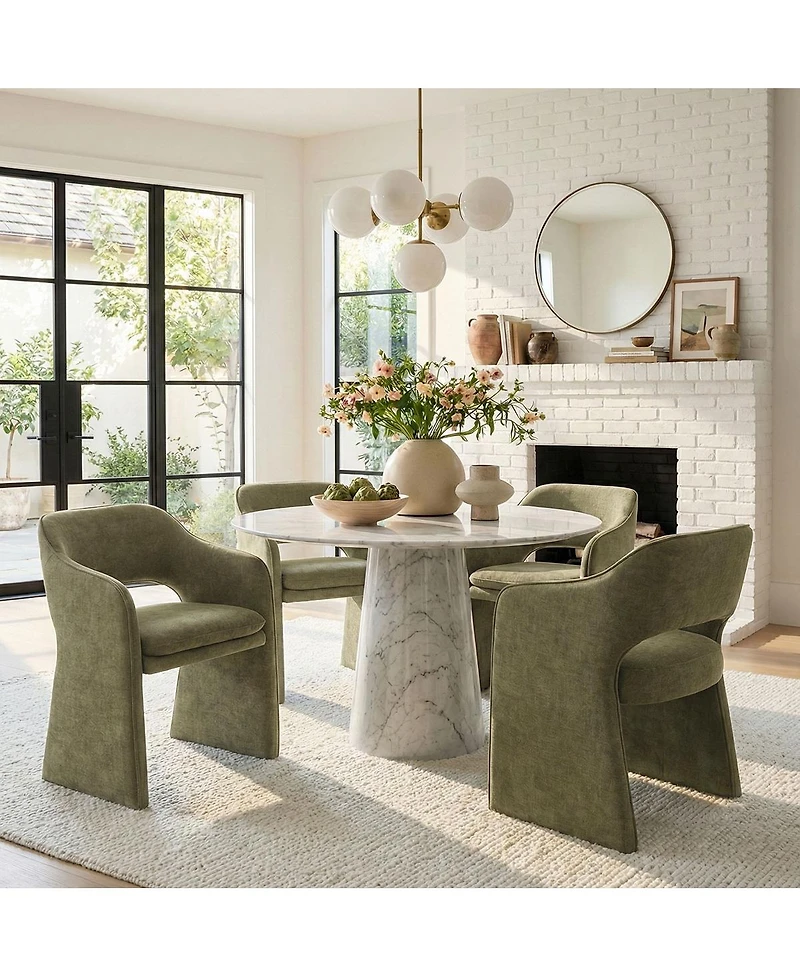 Maison Boucle Set of 2 Upholstered Fabric Dining Chairs, 19-Inch Dining Armchairs
