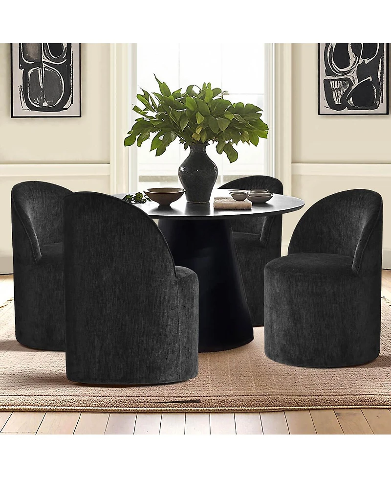 Maison Boucle Rolling Chenille Upholstered Dining Chair with Casters 1 Piece