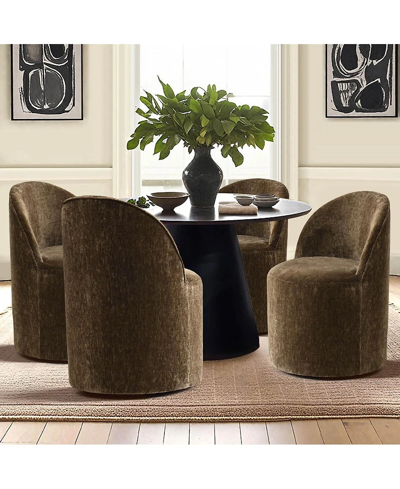 Maison Boucle Rolling Chenille Upholstered Dining Chair with Casters 1 Piece