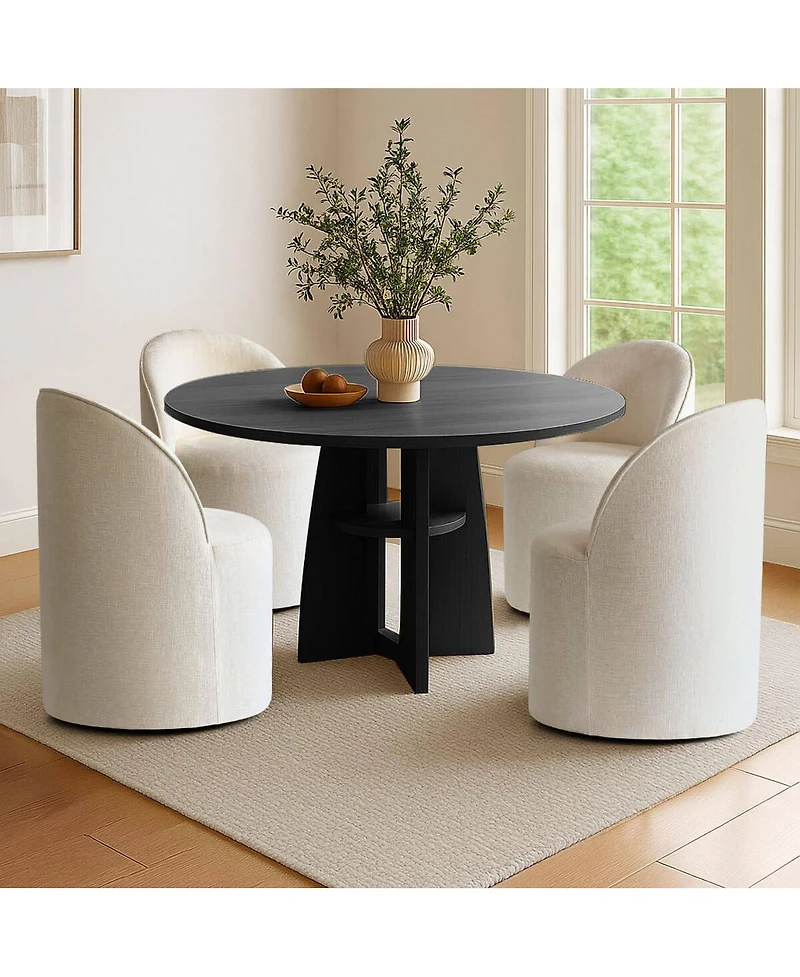 Maison Boucle Rolling Chenille Upholstered Dining Chair with Casters 1 Piece