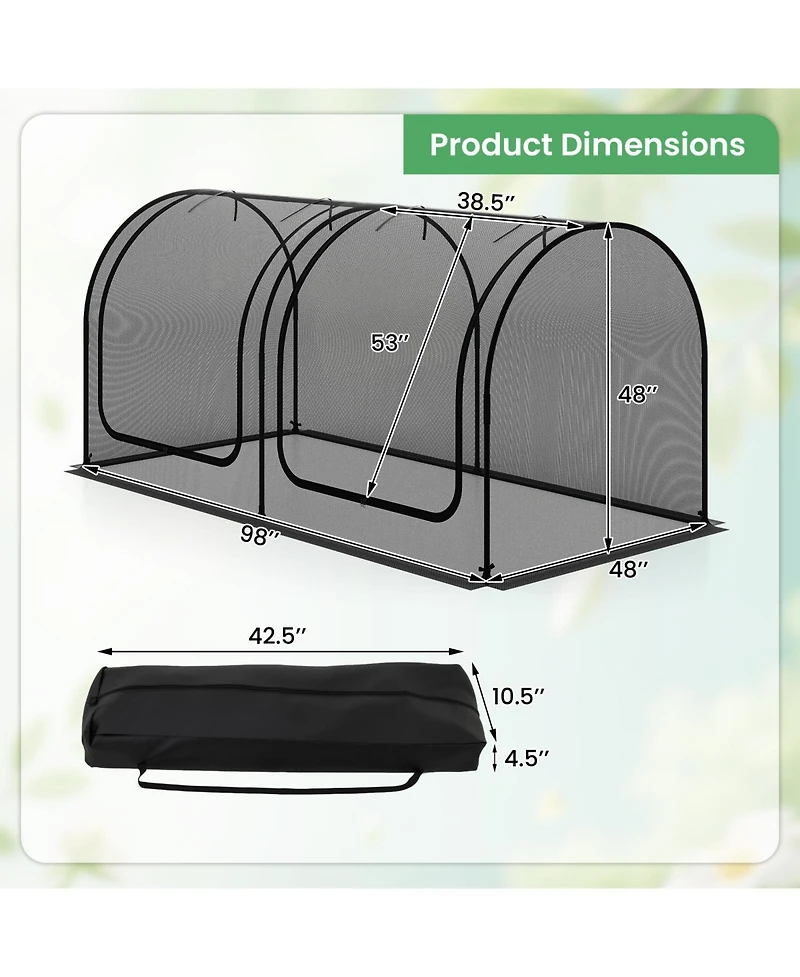 Sugift Tunnel Crop Cage Large Portable Plant Protection Tent with 2 Roll-up Zippered Doors
