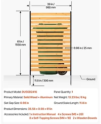 Sugift Wood Privacy Screen 39in x 61in 1-Panel Outdoor Fence for Garden and Pool Area