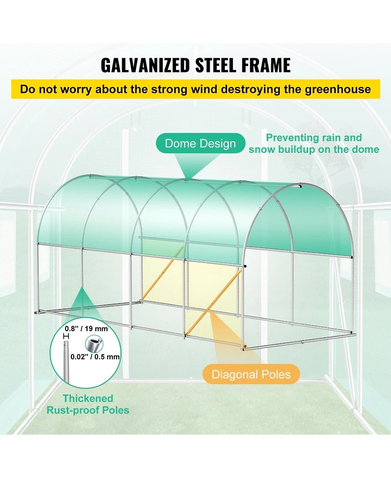 Sugift Walk-in Tunnel Greenhouse 15 x 7 x 7 ft Portable With Zippered Door and 8 Mesh Windows