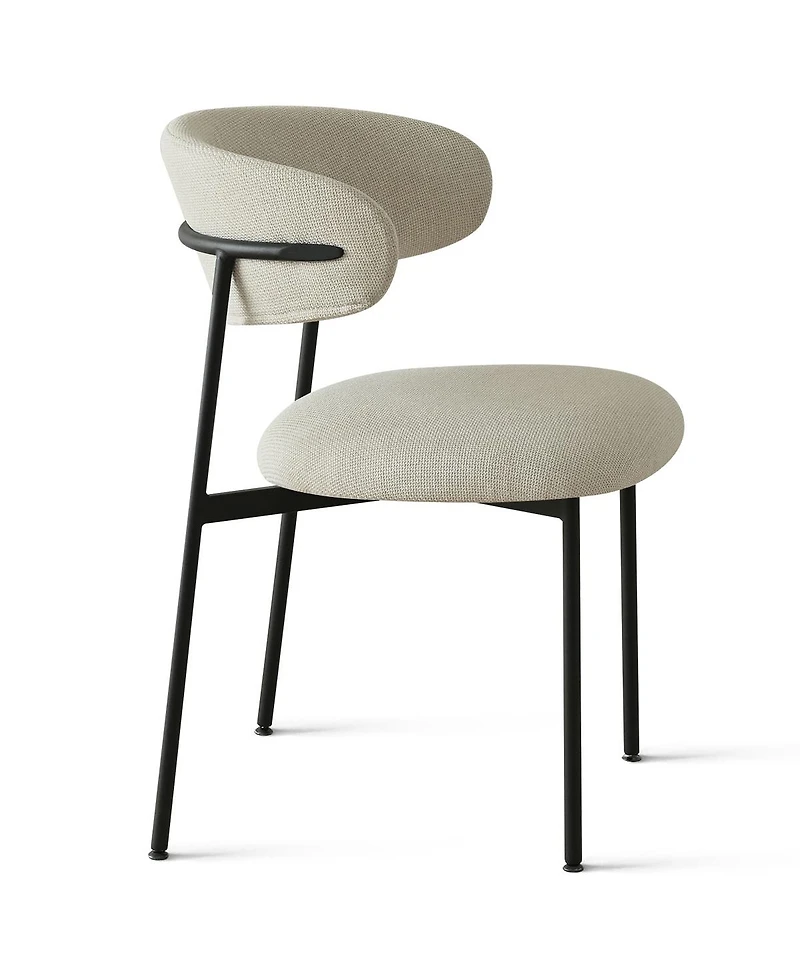 Maison Boucle Set of 2 Modern Upholstered Dining Chairs, Textured Fabric, Metal Legs