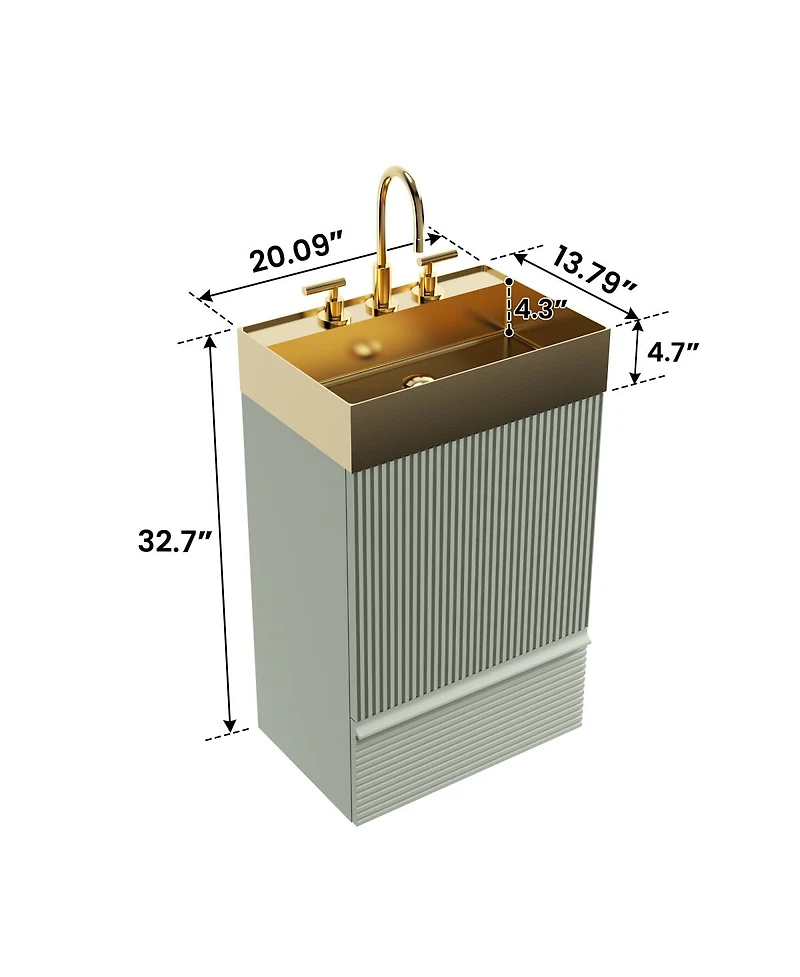 Sillysis 20" Freestanding Bathroom Vanity with Metal Vessel Sink, Modern Striped Cabinet with Drawer for Small Spaces