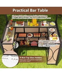 Gouun Ft Grill Gazebo Set with 2 Bar Stools, Bar Table and Double Roof Canopy