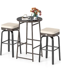 Gouun 3-Piece Outdoor 360-Degree Swivel Pe Rattan Bar Set with Tempered Glass Table